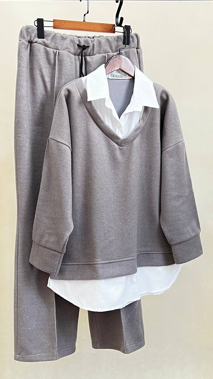 ست بلوز و شلوار طوسی فوتر روناک